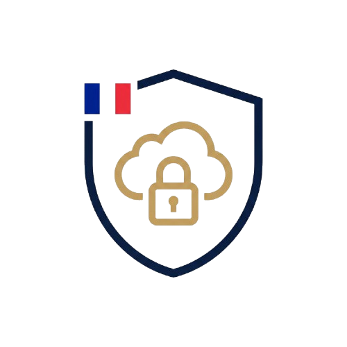 Bouclier numérique tricolore illustrant la protection souveraine des données publiques et l'hébergement en France.