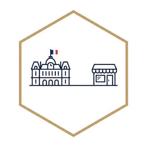 Illustration symbolisant le lien direct et le circuit court économique entre une mairie française et une entreprise locale sur PublikConnect.